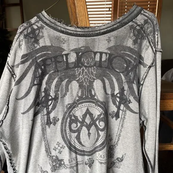 VINTAGE MENS AFFLICTION THERMAL LONGSLEEVE REVERSIBLE DISTRESSED FIGHTER XL/XXL - Picture 2 of 10